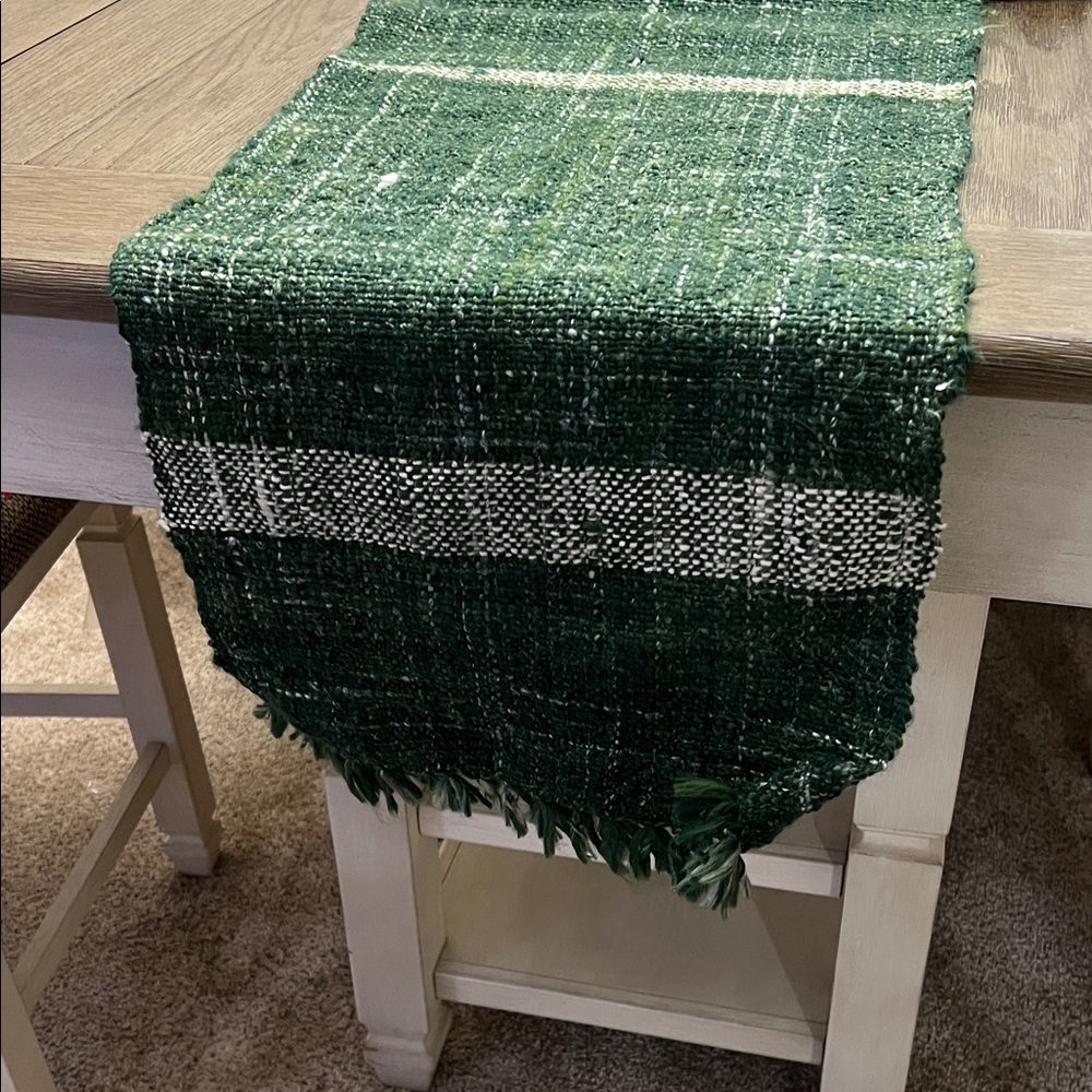 Rustic Pine and White Woven Table Runner